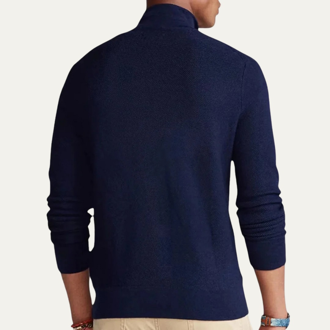 Mens Knit Cardigan Full Zip Funnel Neck Smooth