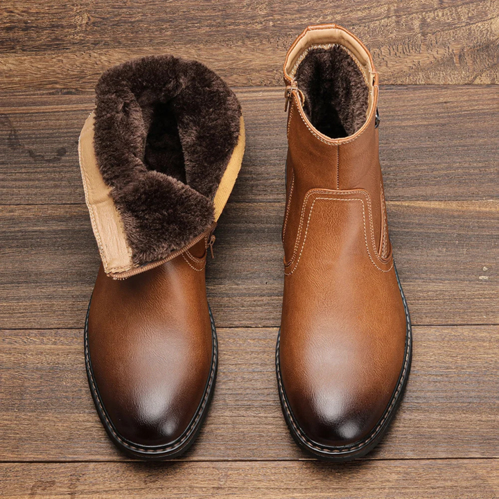 Mens Leather Ankle Boots with Fur Lining Warm Winter