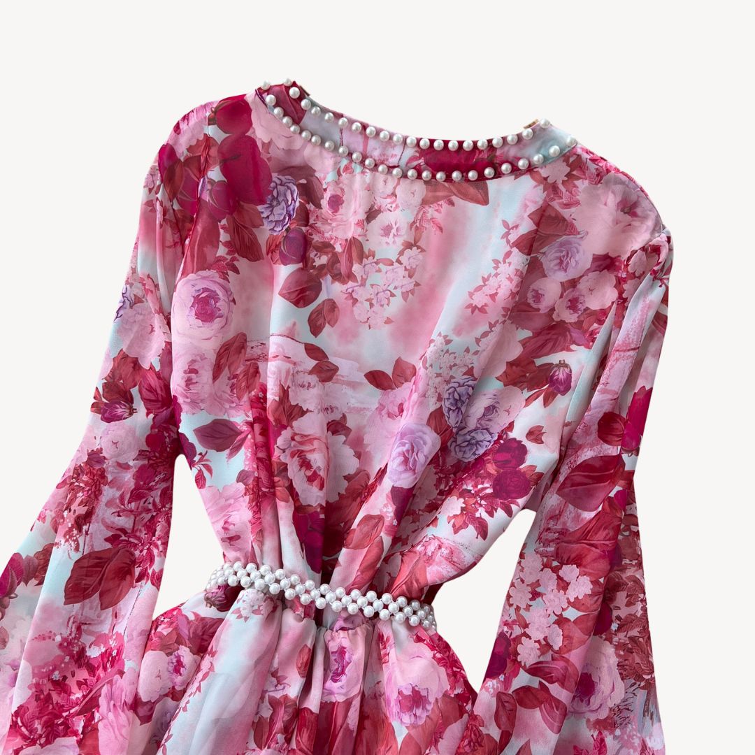Womens Maxi Dress Floral Pattern Long Sleeve