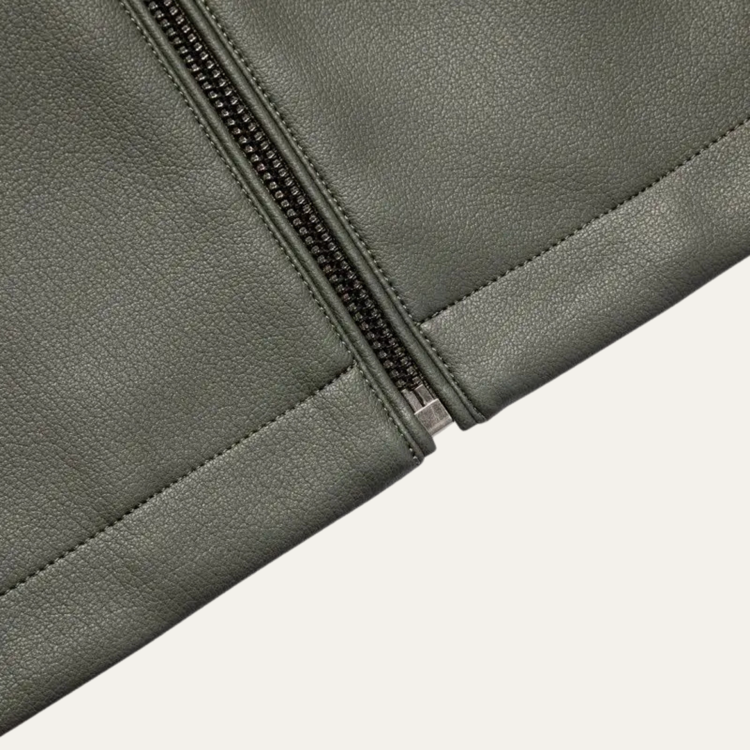 Mens Leather Casual Jacket with Stand Collar