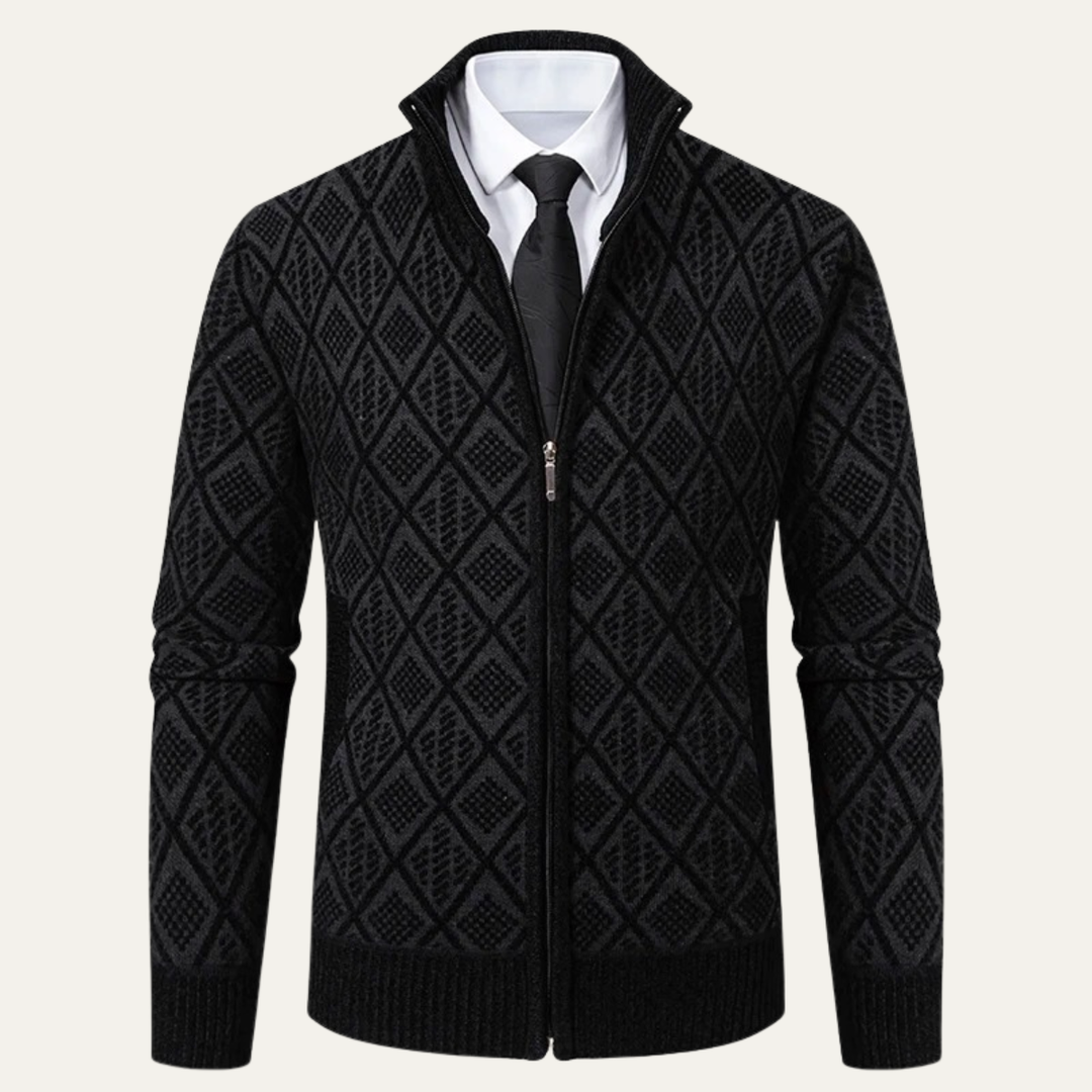 Mens Knit Jacket Diamond Pattern Smart Casual