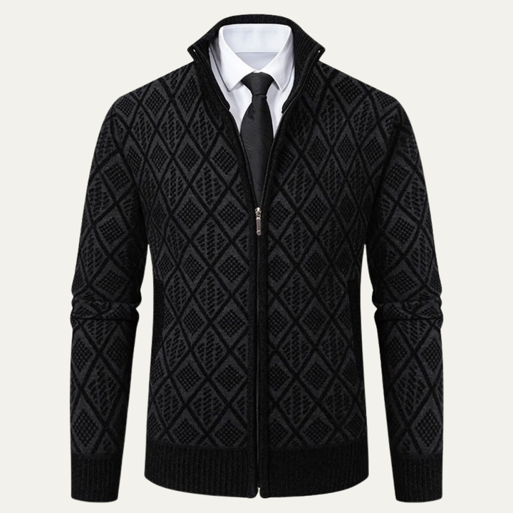 Mens Knit Jacket Diamond Pattern Smart Casual