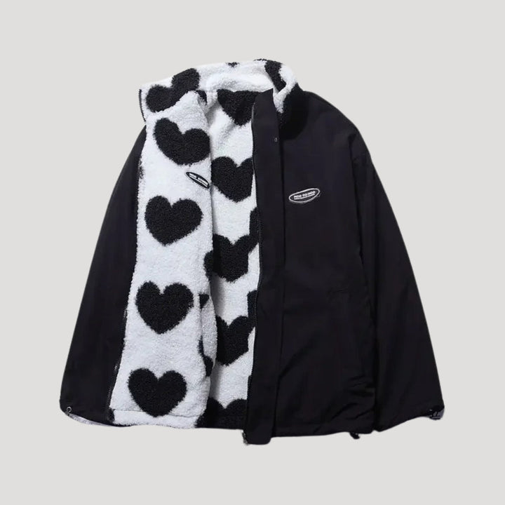 Womens Double-Sided Fleece Coat Heart Pattern