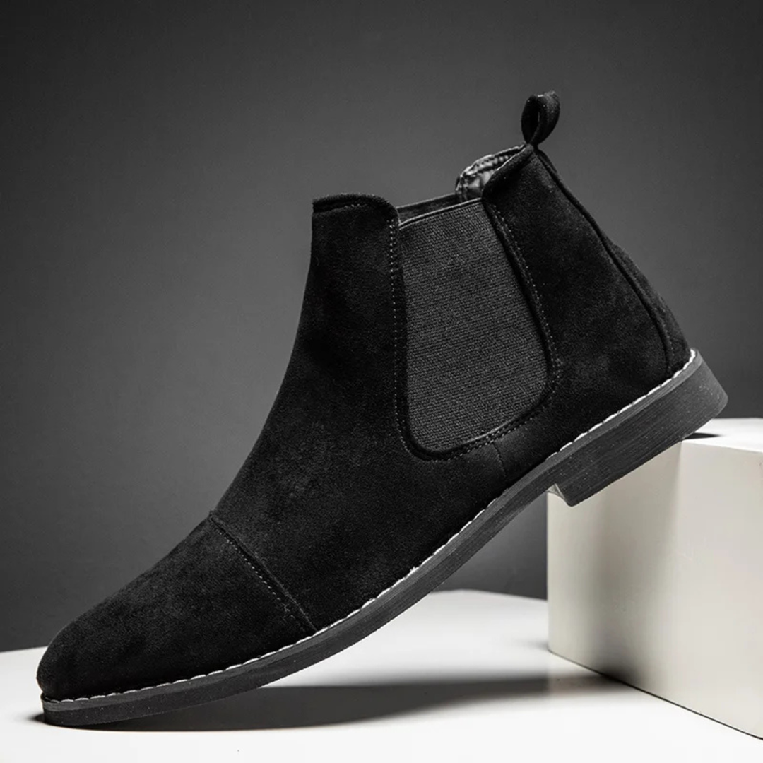 Mens Suede Chelsea Boots Slip-On Elastic Side Panels