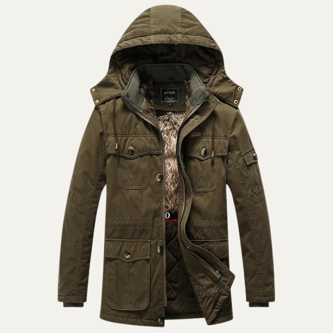 Mens Hooded Parka Jacket with Fleece Lining Winter Fit