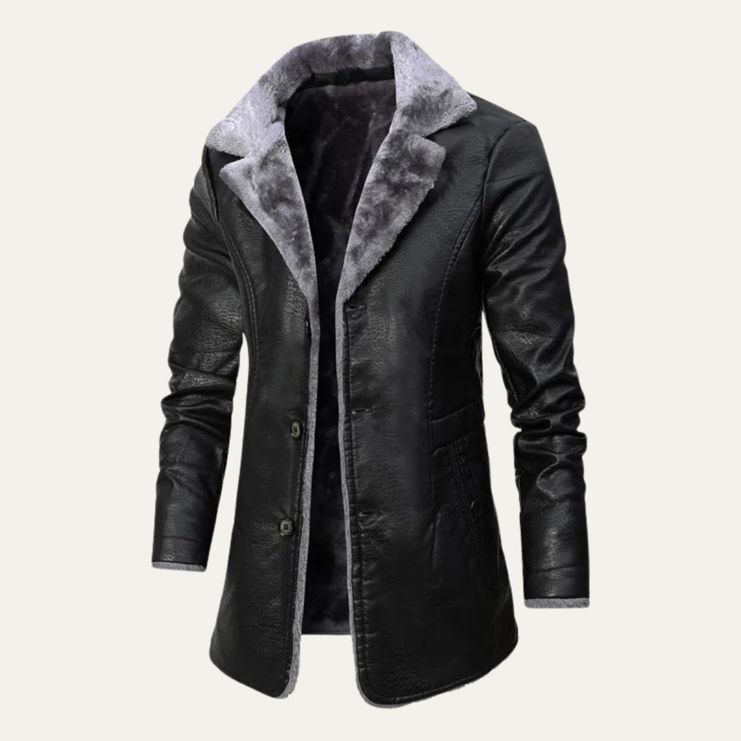 Mens Faux Leather Coat Shearling Lined Regular Fit