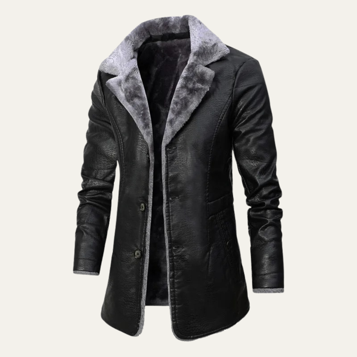 Mens Faux Leather Coat Shearling Lined Regular Fit