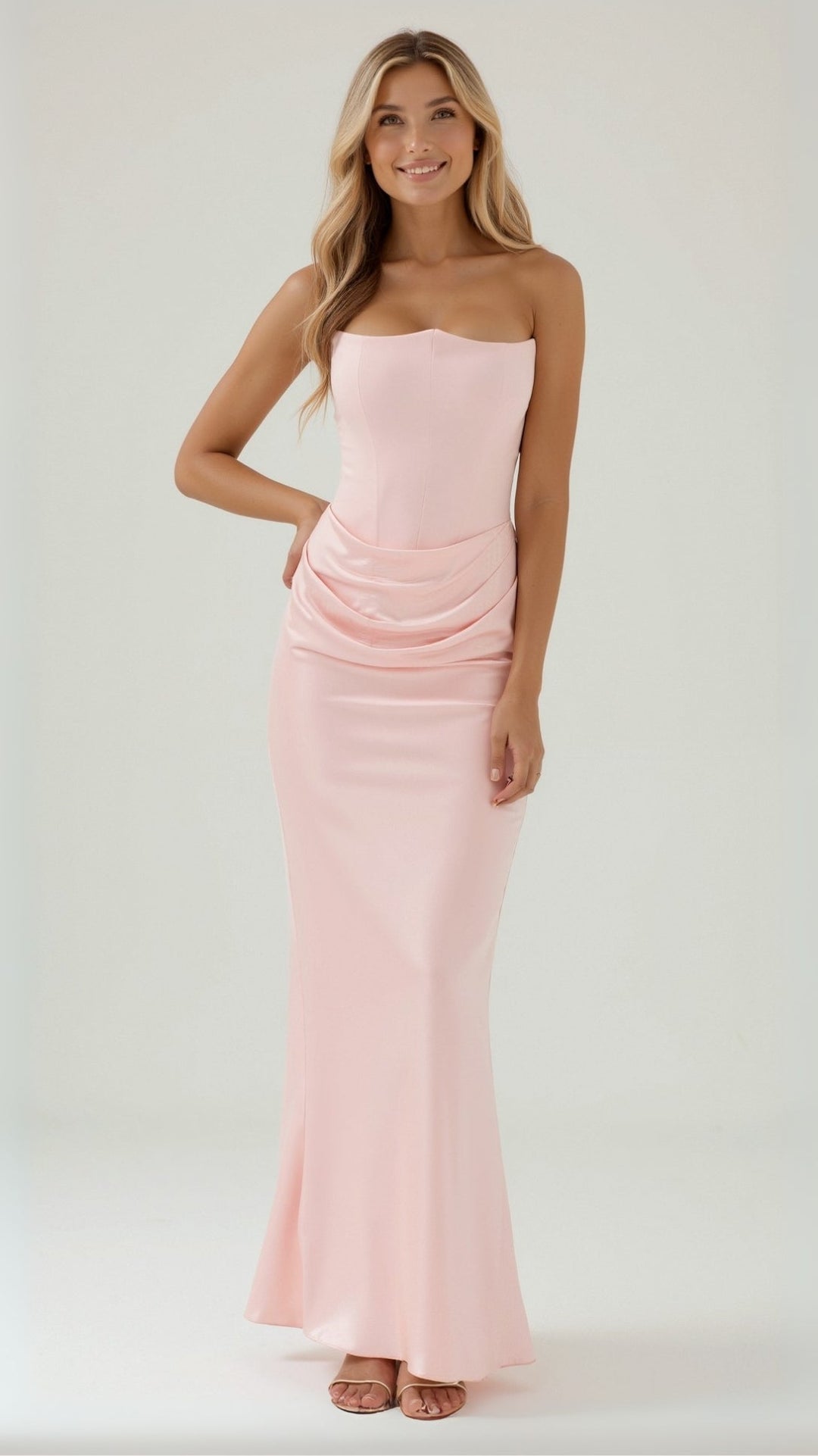 Womens Strapless Satin Maxi Dress Ruched
