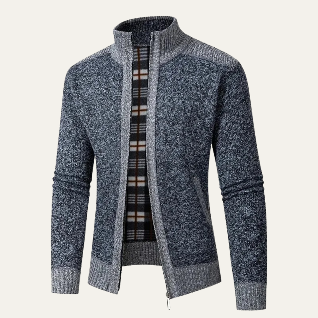 Mens Knit Jacket Fleece Lined Thick Warm Zip Front