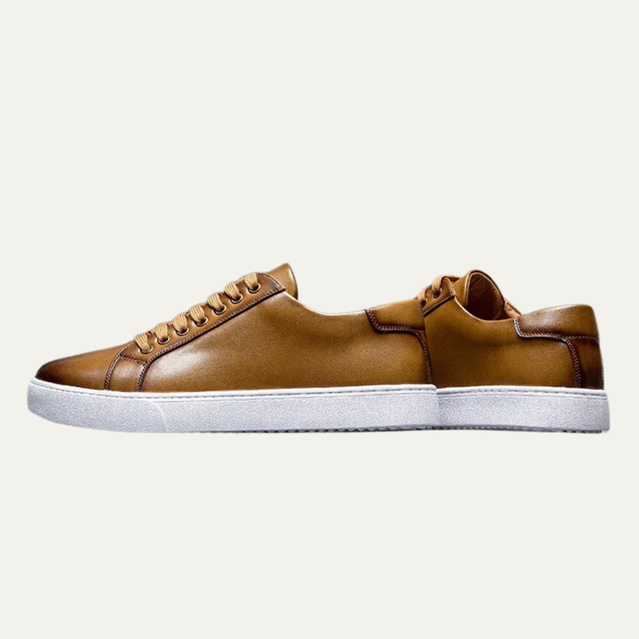 Mens Leather Low-Top Sneakers Thick Cupsole