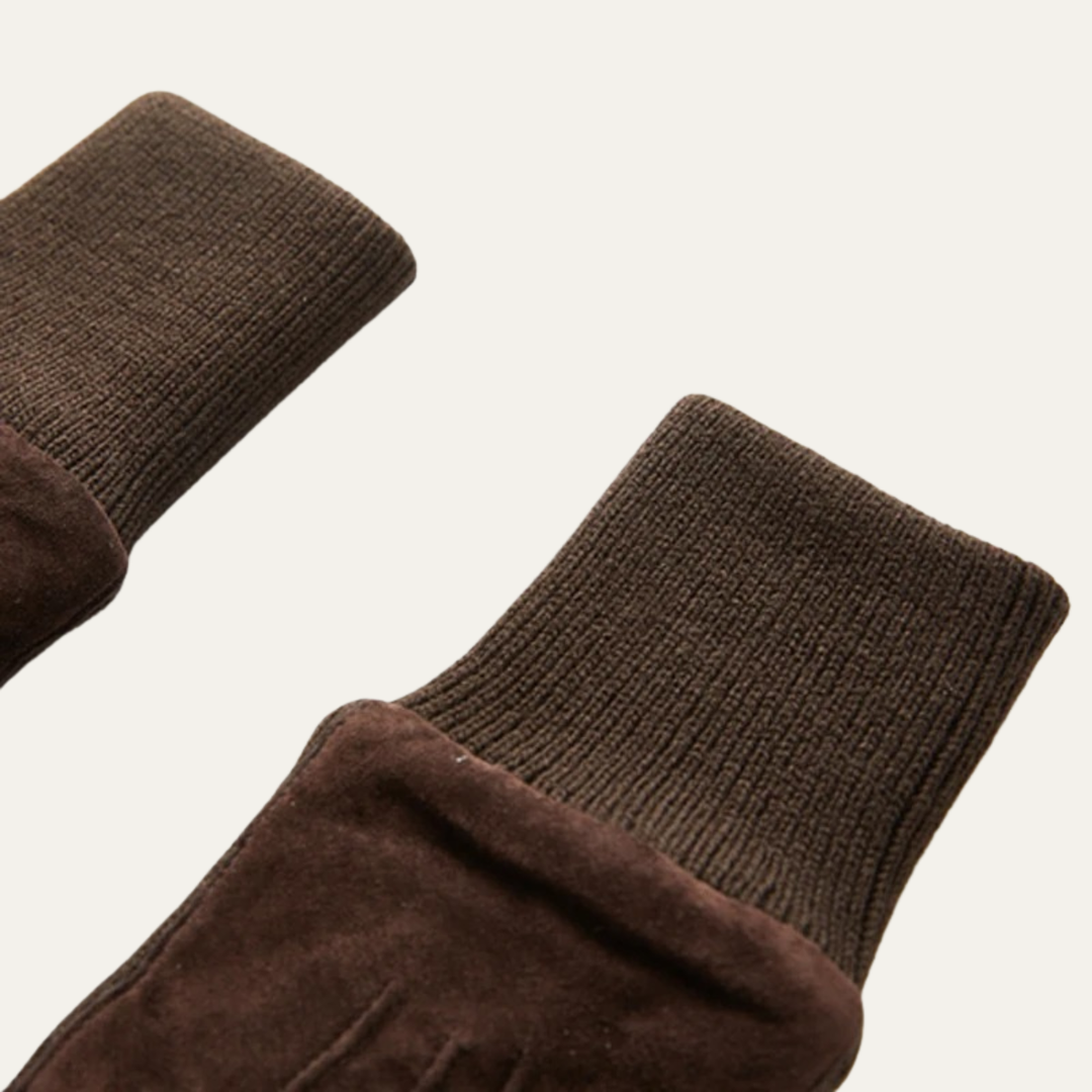 Mens Suede Gloves with Fleece Lining and Knit Cuffs