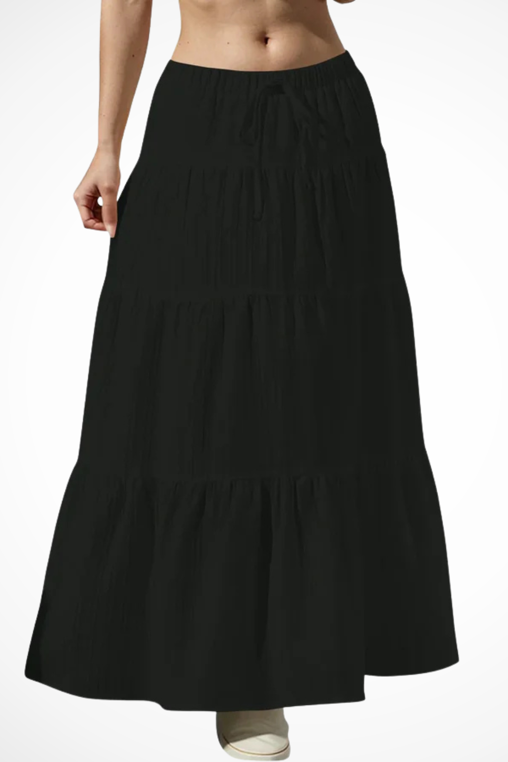 Womens Maxi Skirt Elastic Waist Drawstring Tiered Boho Style