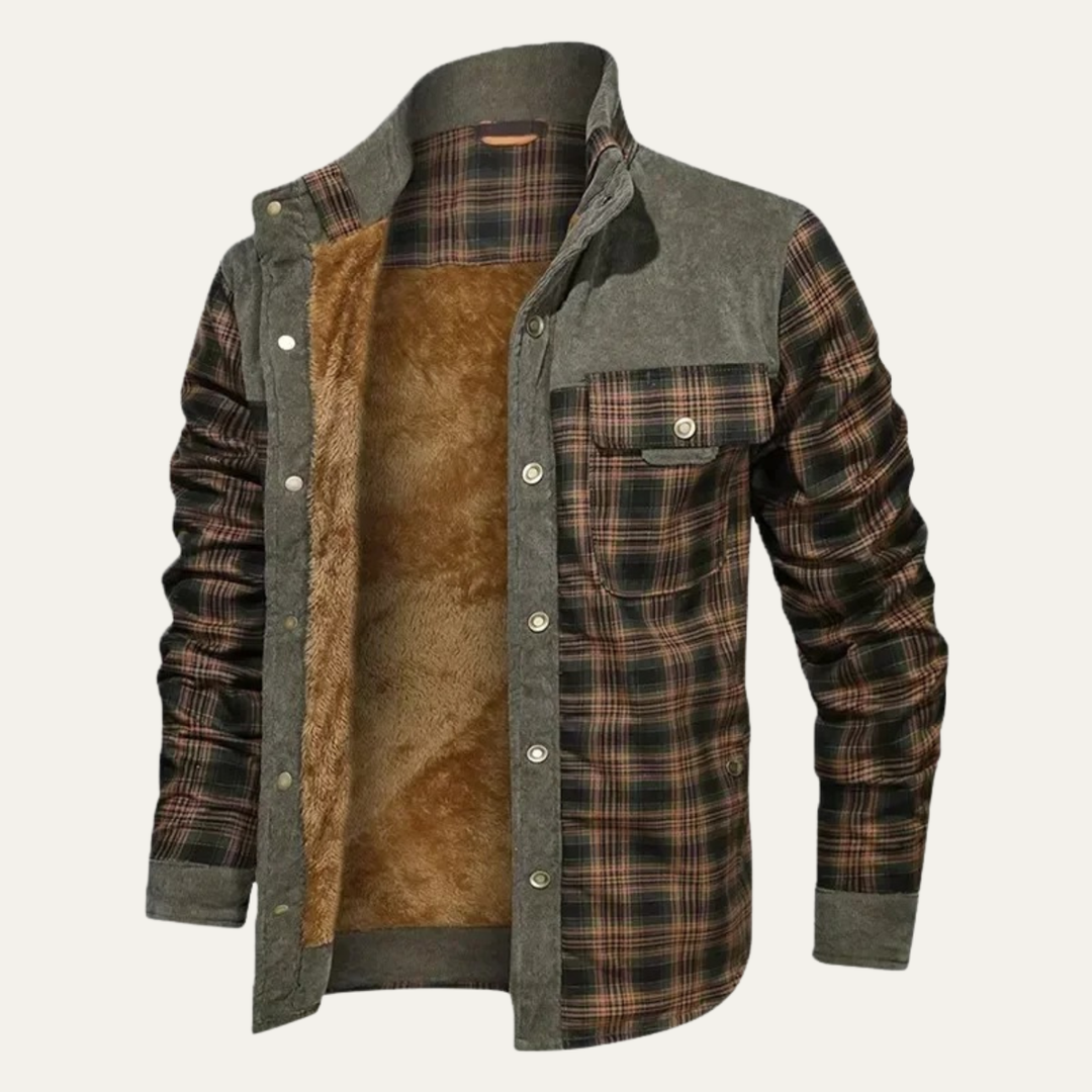 Mens Winter Jacket Plaid Check Warm Fit
