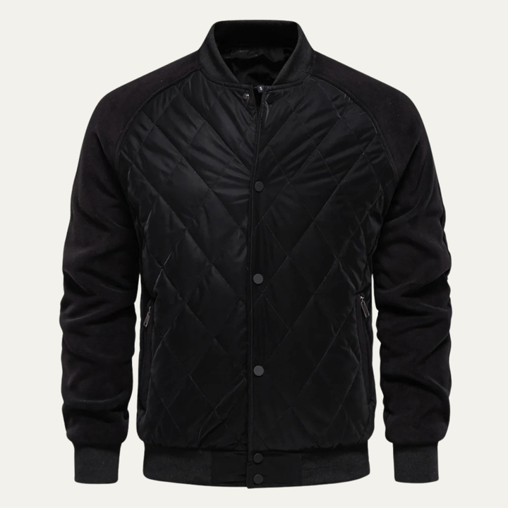 Mens Quilted Bomber Jacket Patchwork Casual Winter