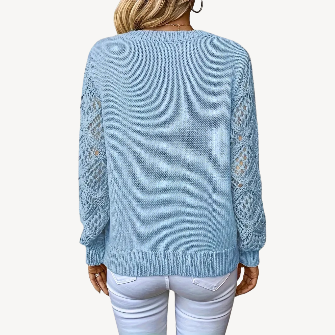 Womens Crochet Sweater V-Neck Knit