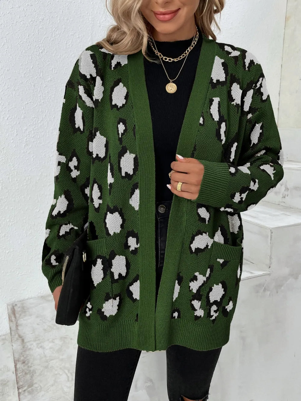 Womens Open Front Sweater Animal Print Relaxed Fit - BritishMode