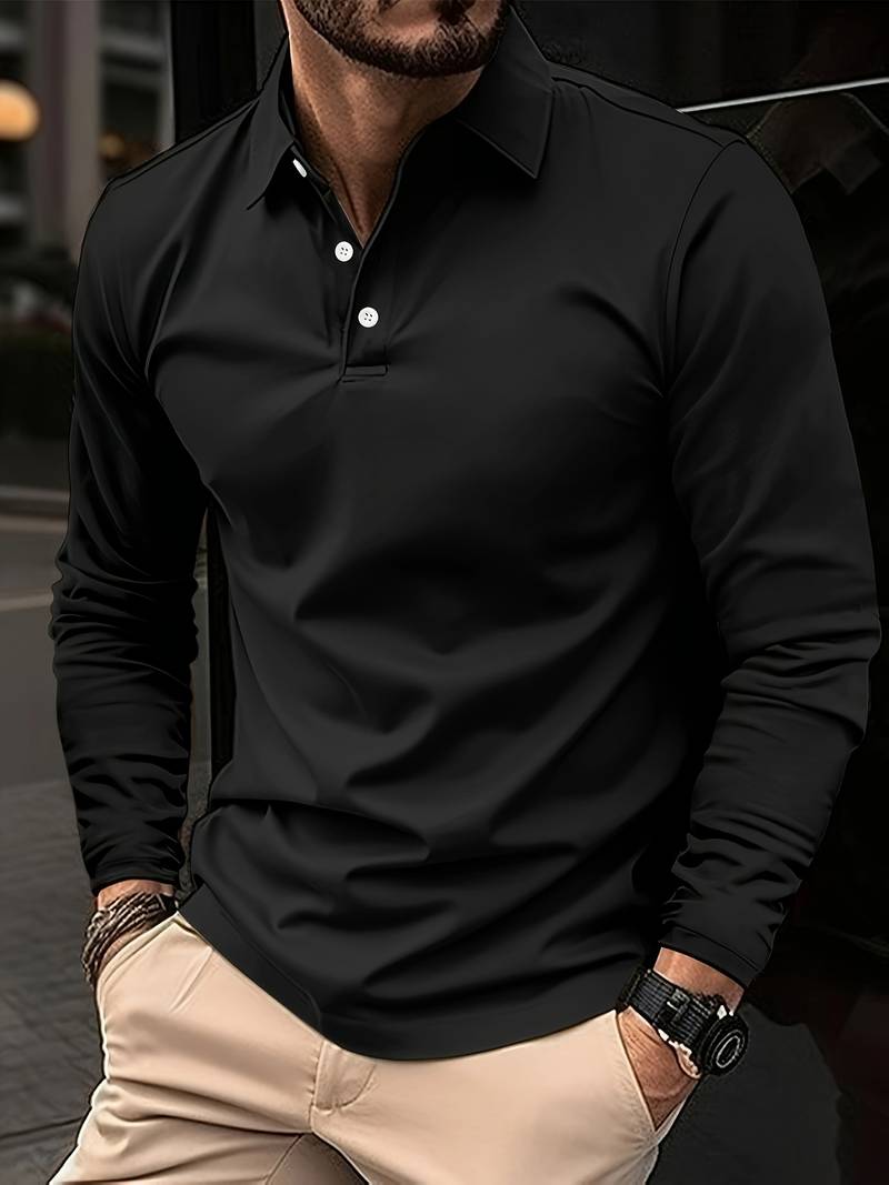 Mens Long Sleeve Golf Shirt Stretch Fabric Comfortable Fit - BritishMode