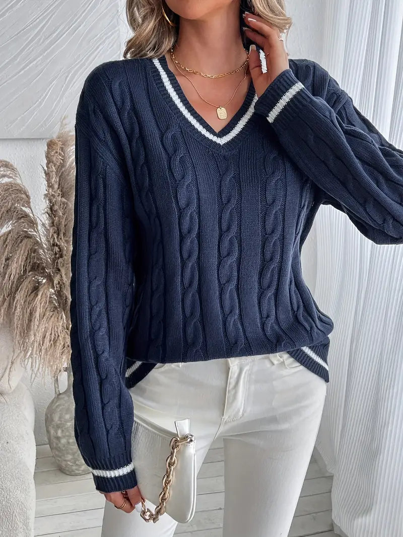 Womens V-Neck Knit Sweater Cozy Warm Fit