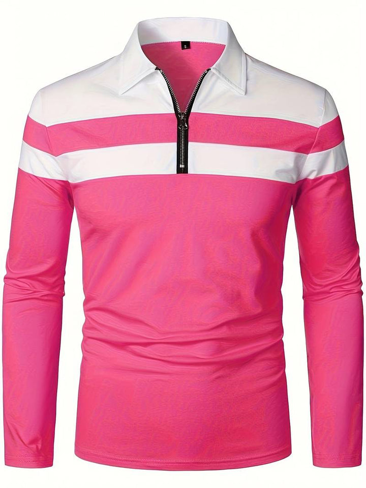 Mens Long Sleeve Polo Shirt Zip-Up Collar