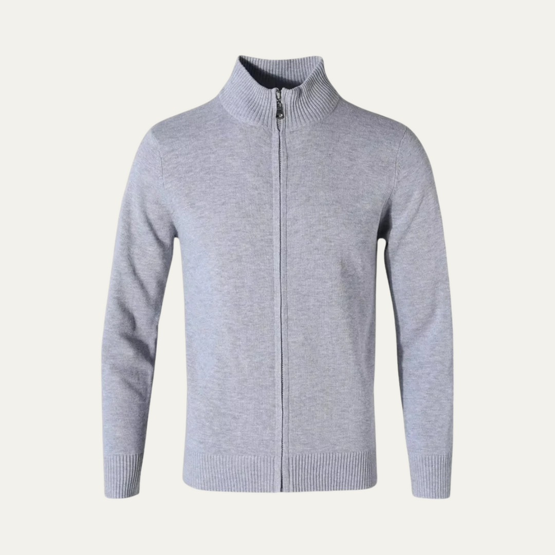 Mens Knit Cardigan Full Zip Funnel Neck Smooth
