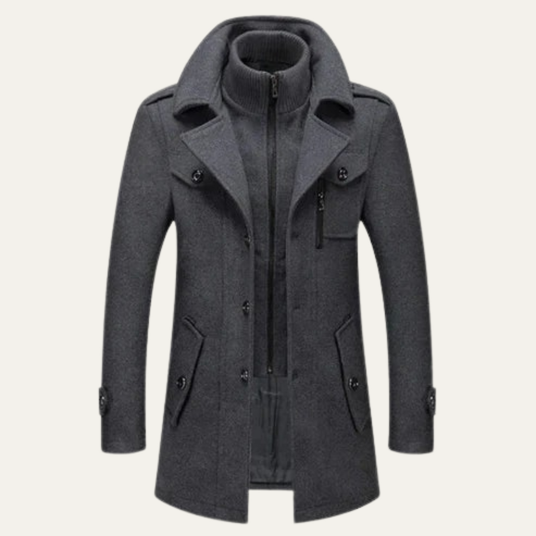 Mens Wool Blend Double Layer Coat Classic Fit - BritishMode