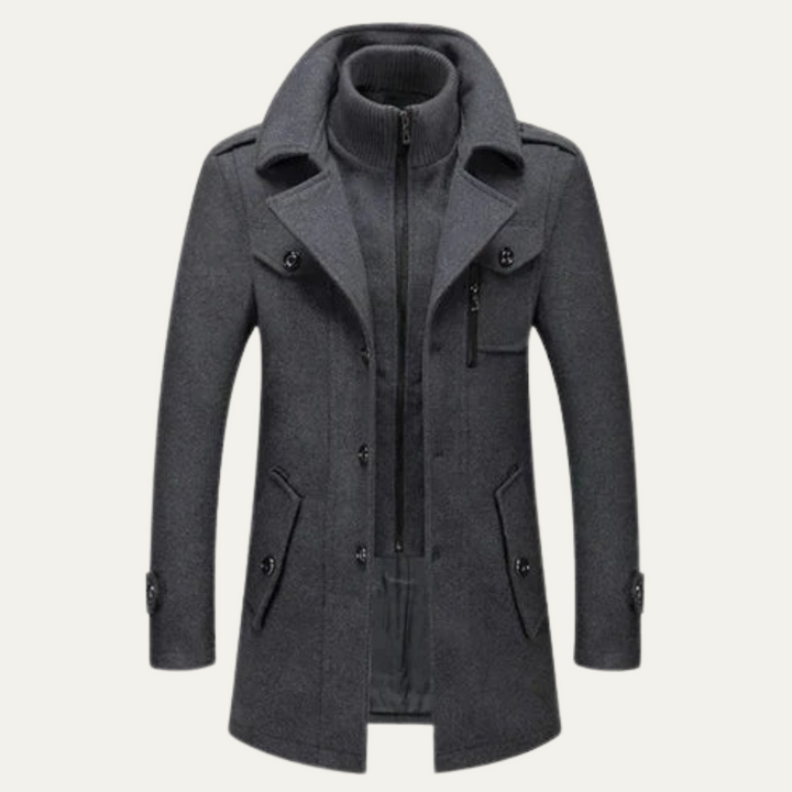 Mens Wool Blend Double Layer Coat Classic Fit - BritishMode