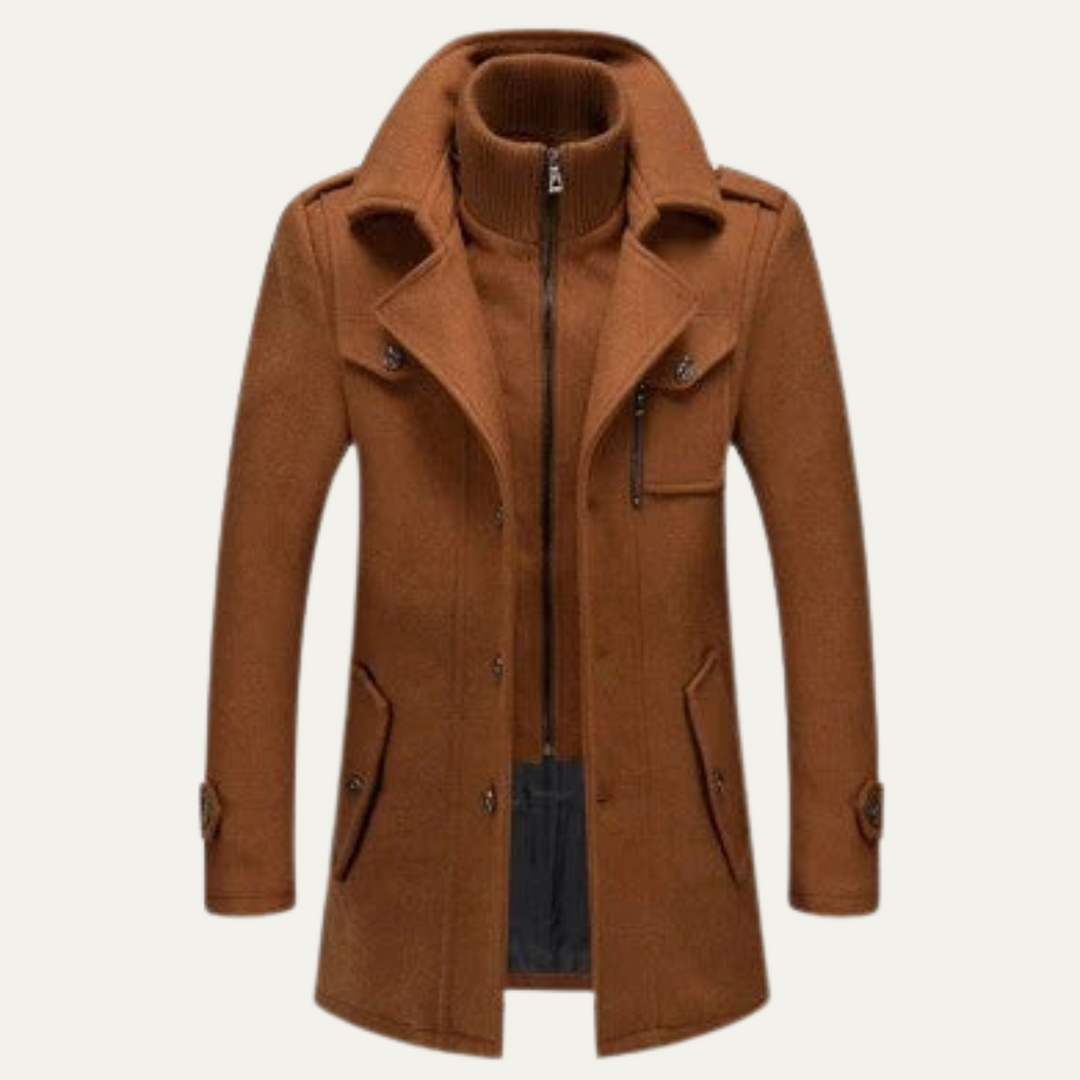 Mens Wool Blend Double Layer Coat Classic Fit