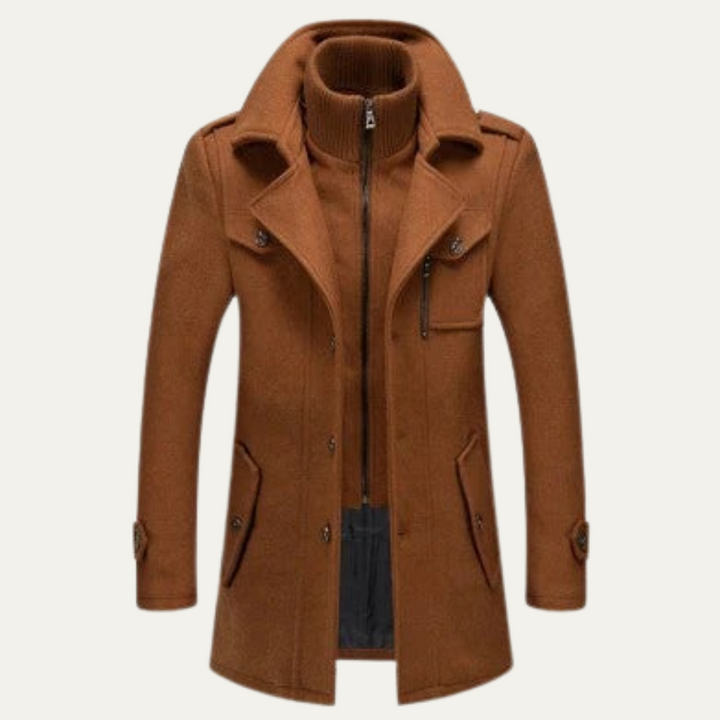 Mens Wool Blend Double Layer Coat Classic Fit