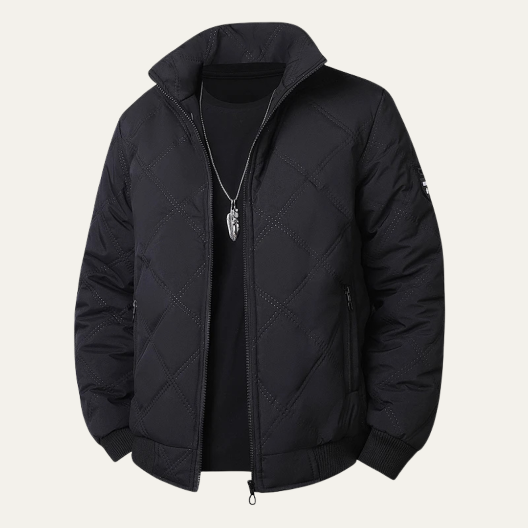 Mens Quilted Jacket with Stand Collar Casual Fit