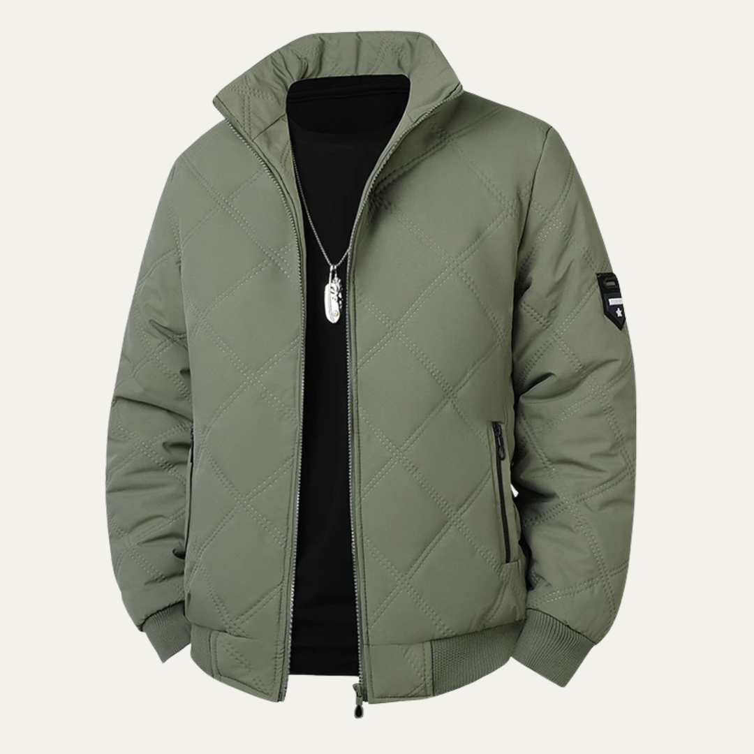 Mens Quilted Jacket with Stand Collar Casual Fit