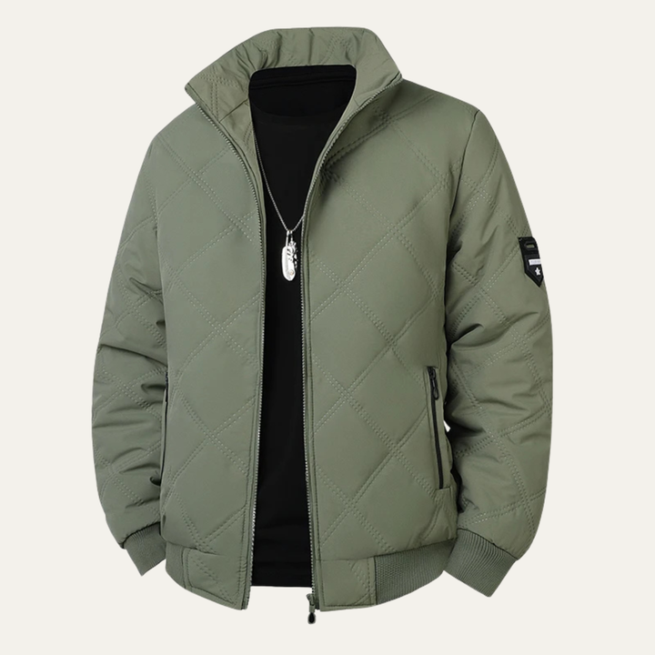 Mens Quilted Jacket with Stand Collar Casual Fit