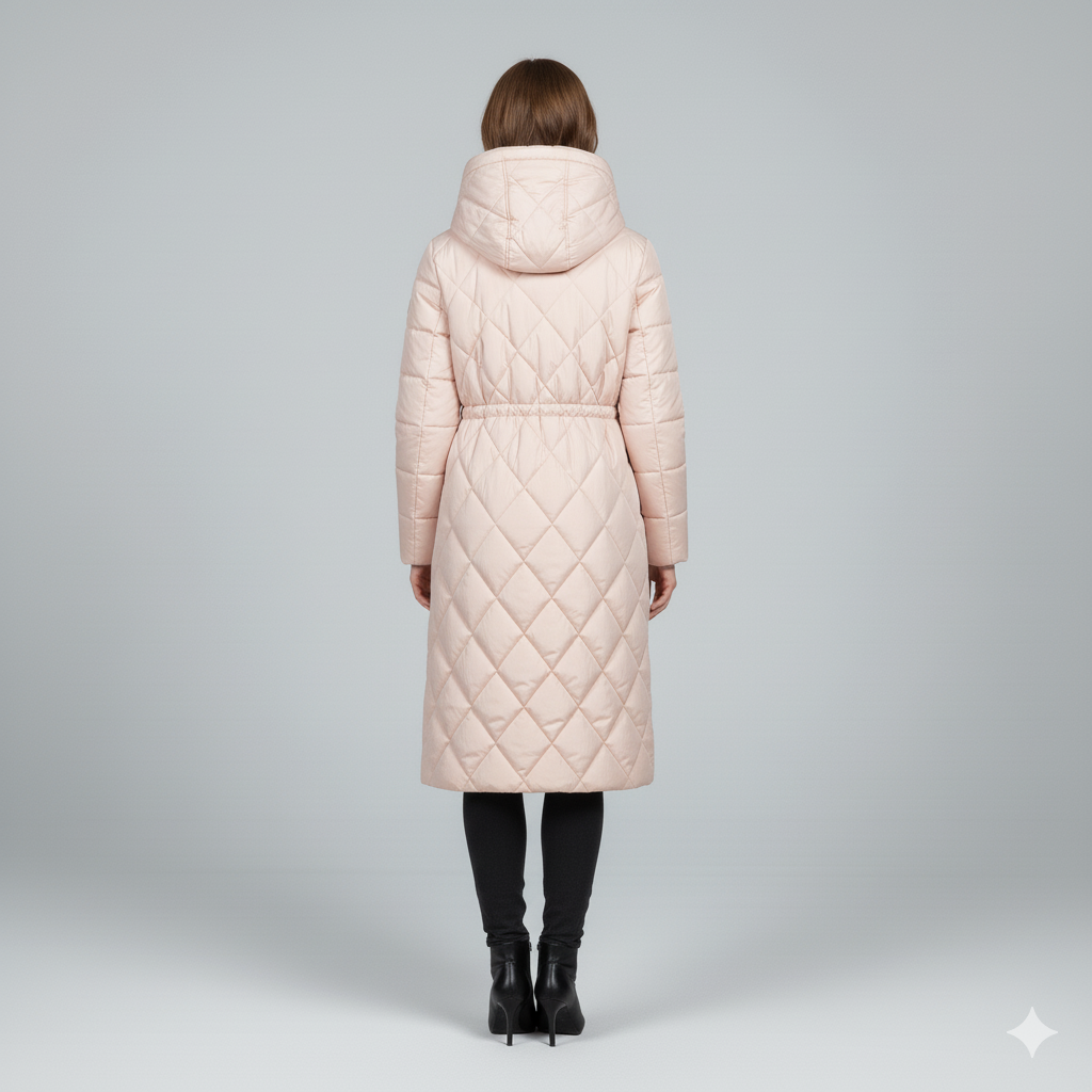 Womens Quilted Padded Jacket with Hood Knee-Length Fit