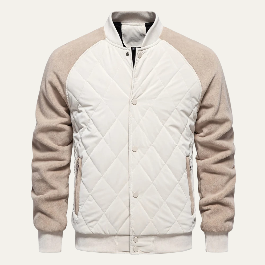 Mens Quilted Bomber Jacket Patchwork Casual Winter
