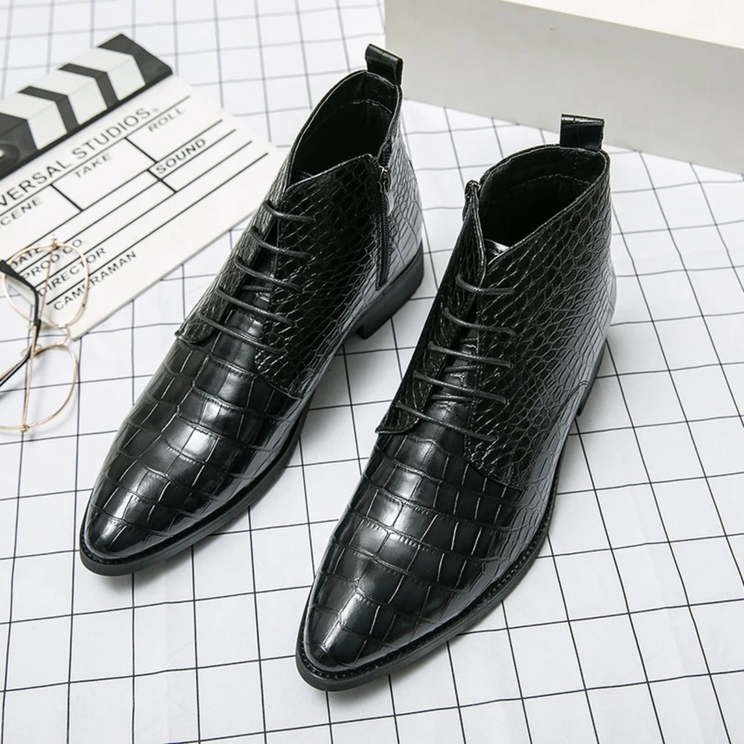 Mens Leather Ankle Boots Crocodile Pattern