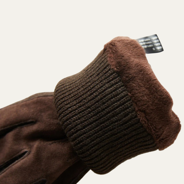 Mens Suede Gloves with Fleece Lining and Knit Cuffs