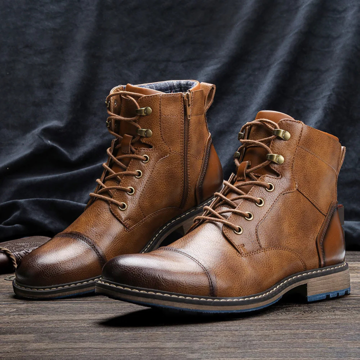 Mens Casual Leather Ankle Boots Lace-Up