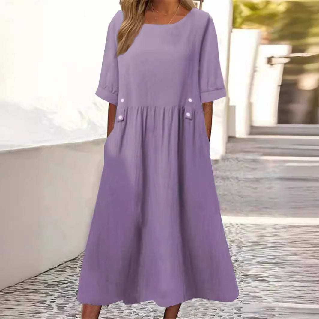 Womens Casual Midi Dress Short Sleeve Lightweight