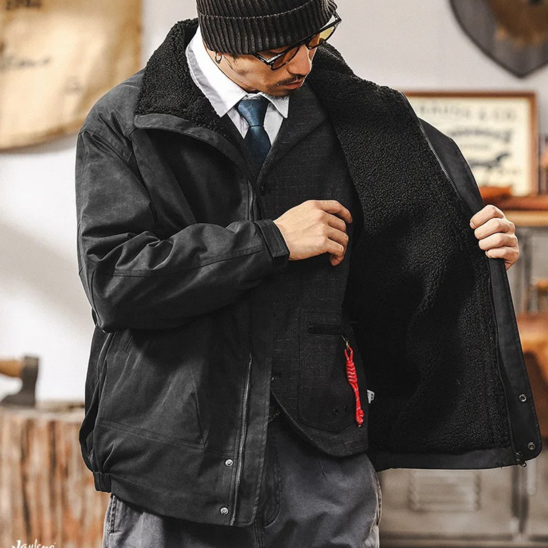 Mens Suede Bomber Jacket with Fleece Lining