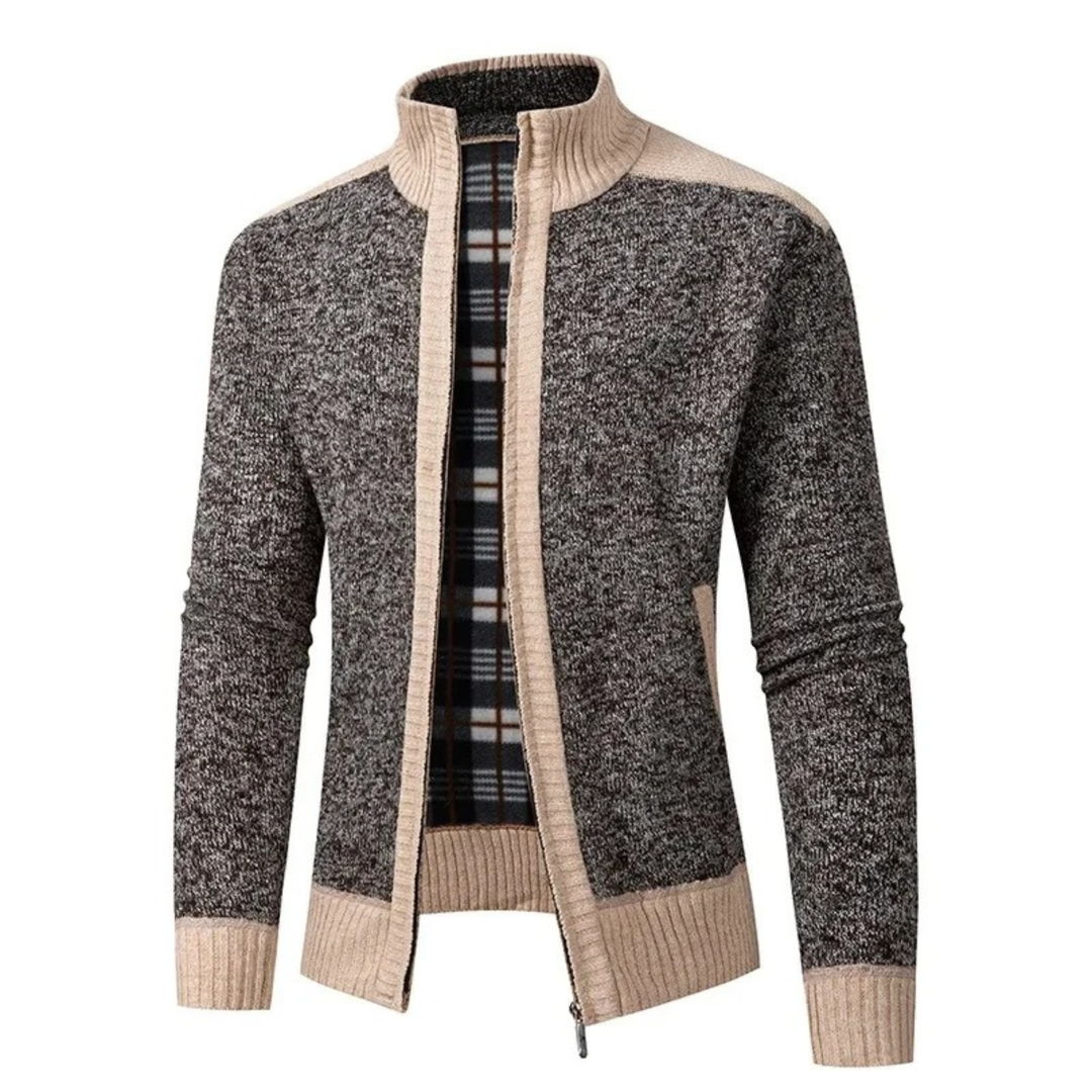 Mens Knit Jacket Fleece Lined Thick Warm Zip Front