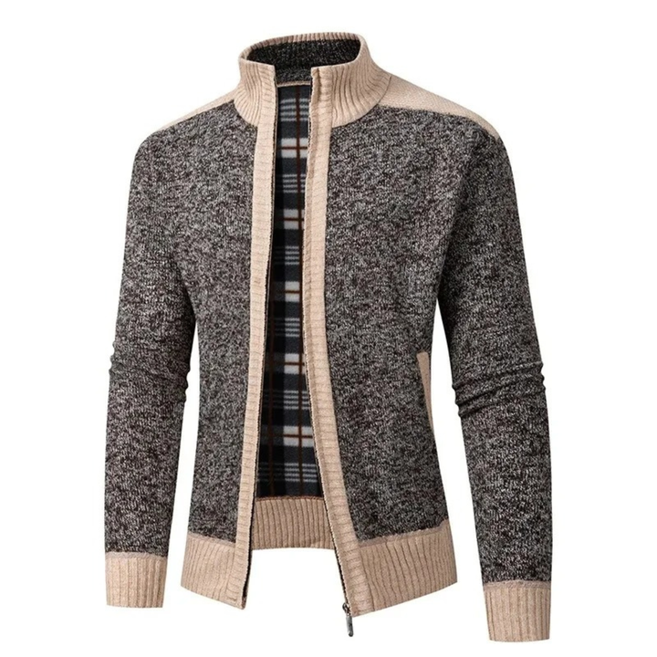 Mens Knit Jacket Fleece Lined Thick Warm Zip Front