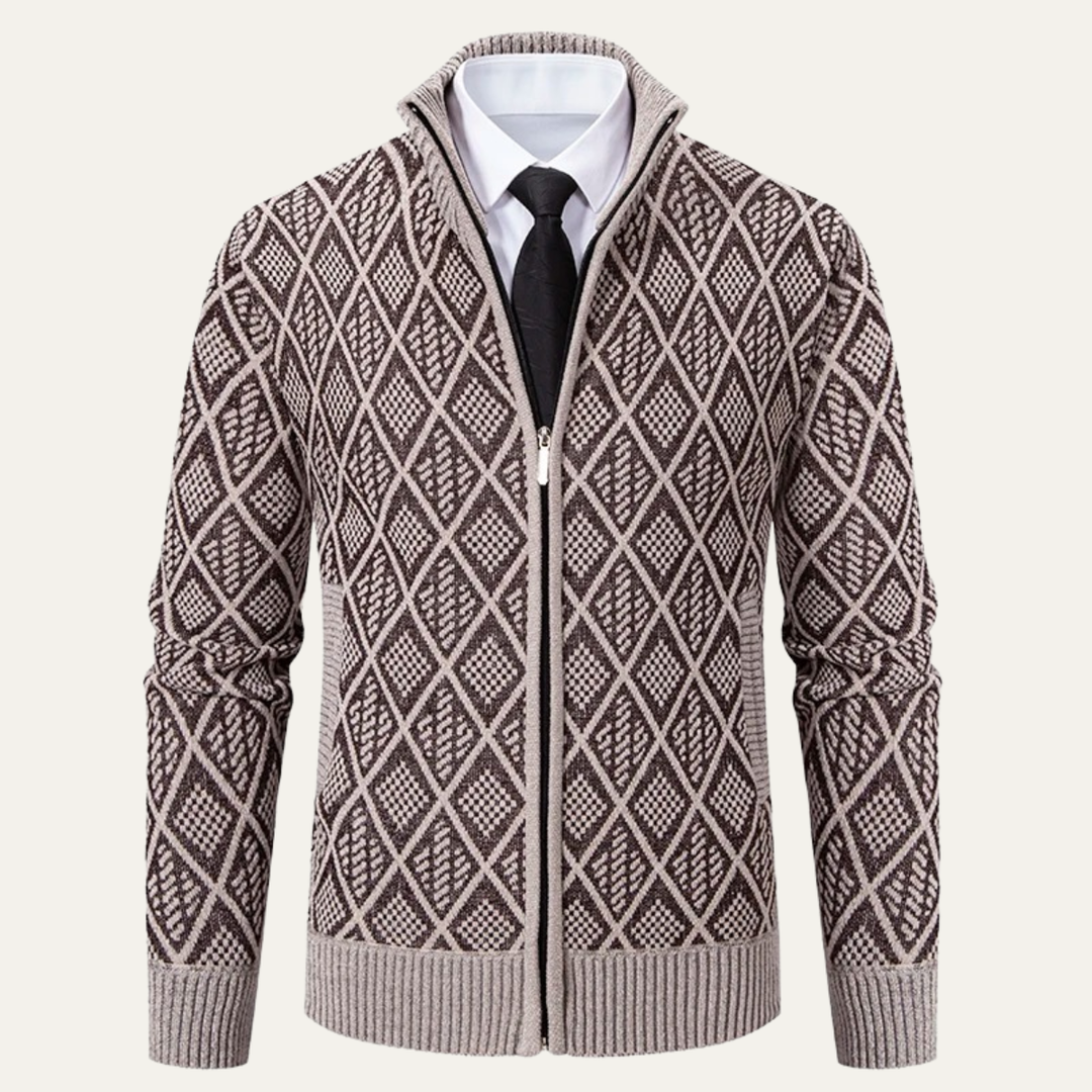 Mens Knit Jacket Diamond Pattern Smart Casual