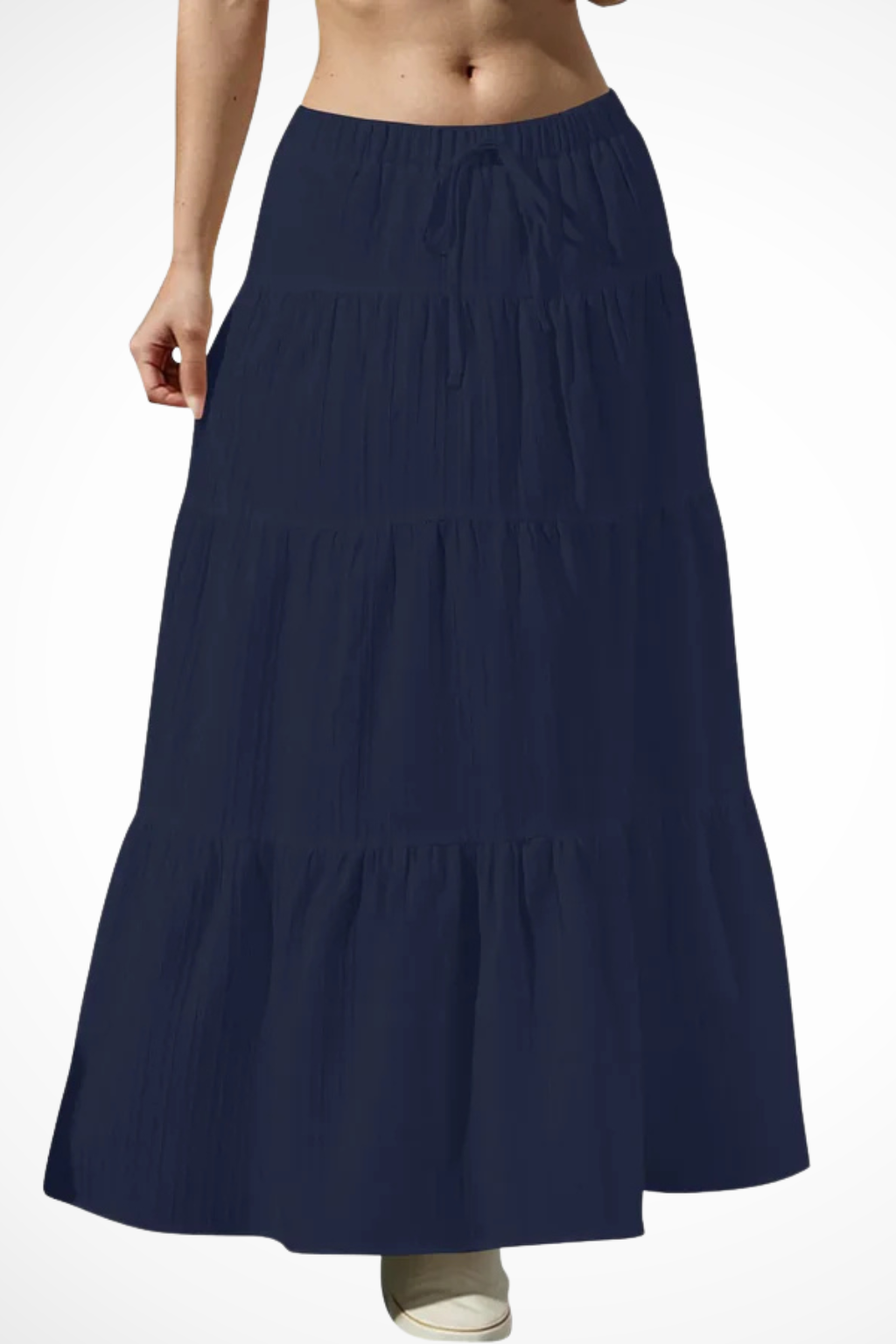Womens Maxi Skirt Elastic Waist Drawstring Tiered Boho Style
