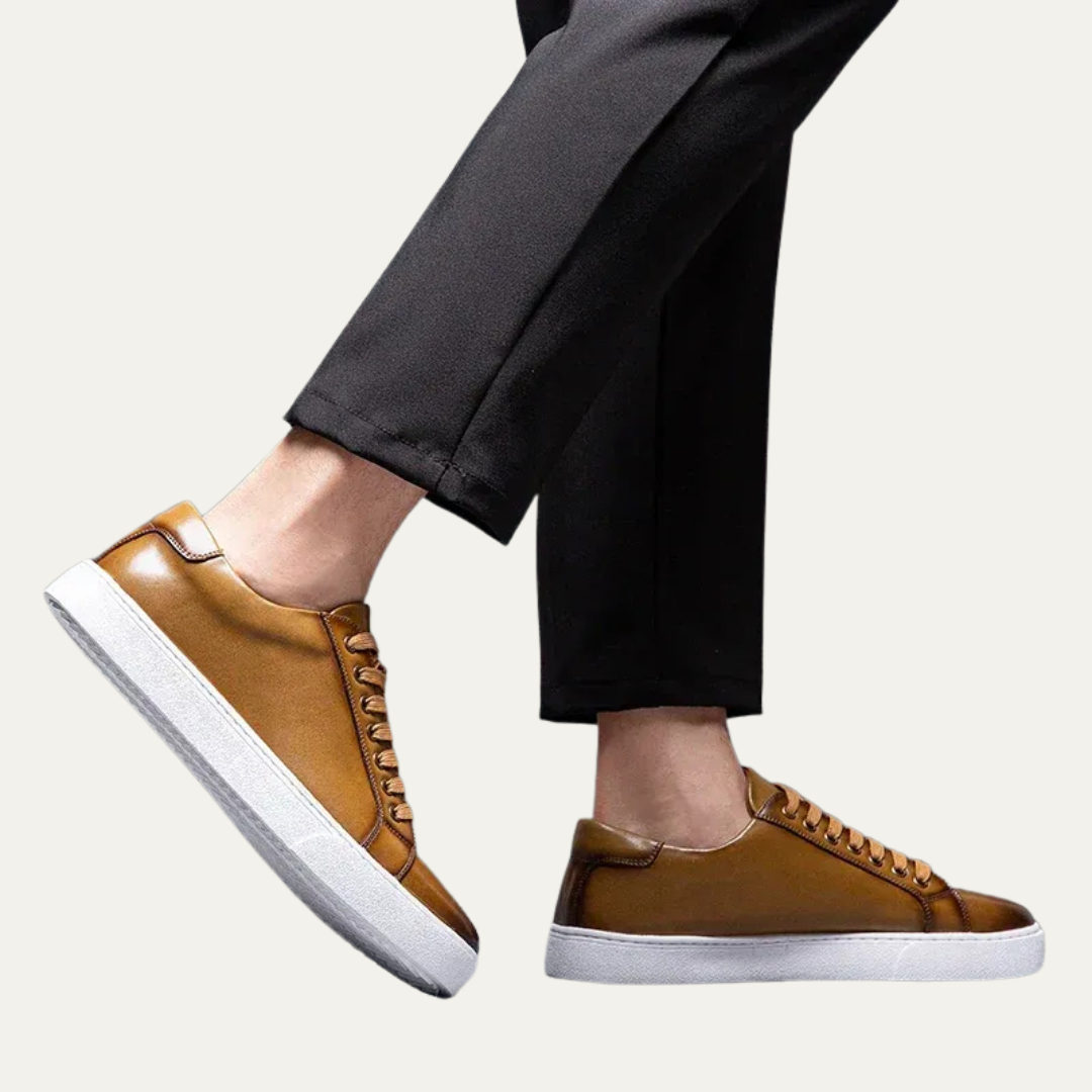 Mens Leather Low-Top Sneakers Thick Cupsole