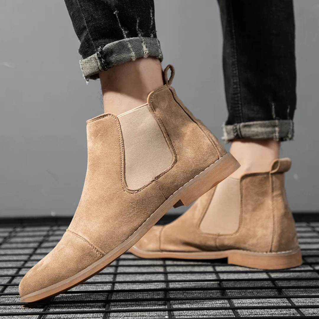 Mens Suede Chelsea Boots Slip-On Elastic Side Panels