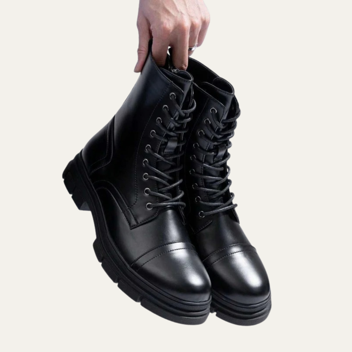 Mens Combat Boots Leather Cap Toe Side Zipper