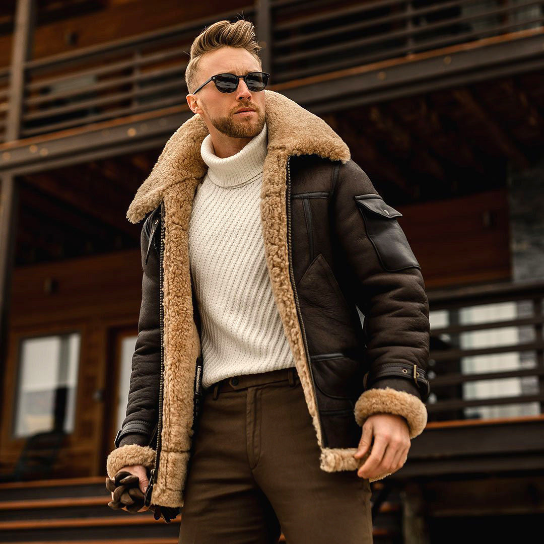 Mens Pilot Jacket Sheepskin Leather Classic Fit - BritishMode