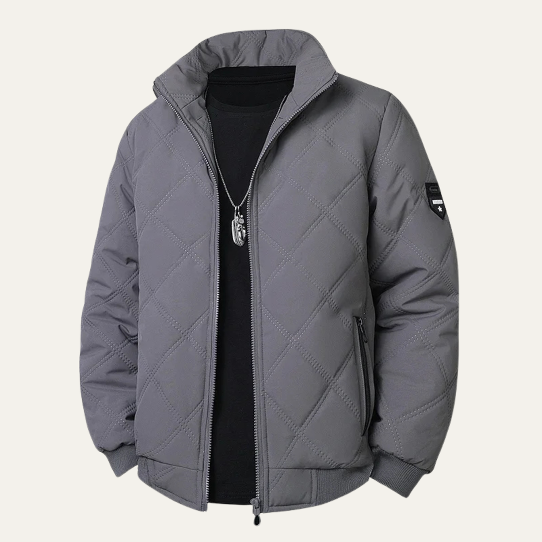 Mens Quilted Jacket with Stand Collar Casual Fit
