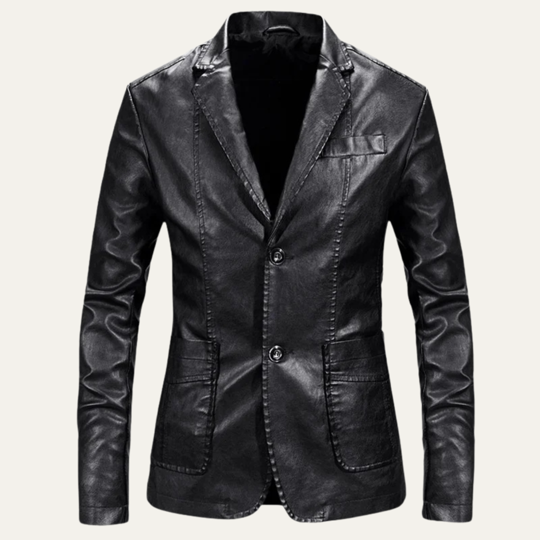 Mens Leather Blazer Slim Fit Business Jacket - BritishMode
