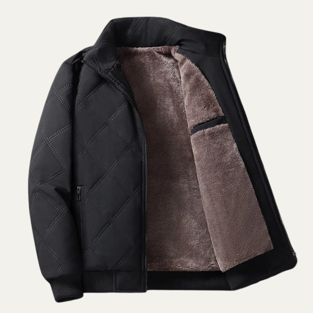Mens Quilted Fleece Jacket Padded Zip-Up Winter
