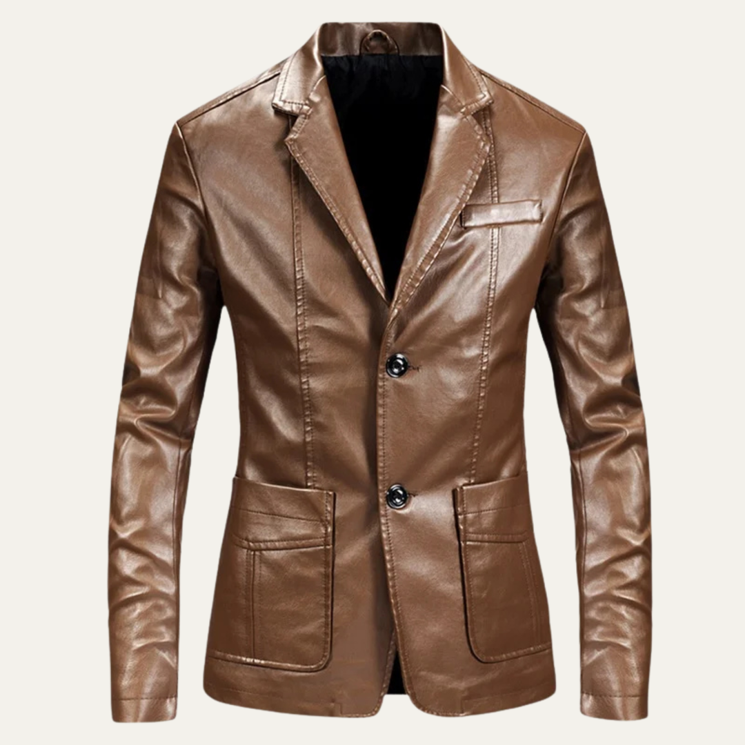 Mens Leather Blazer Slim Fit Business Jacket